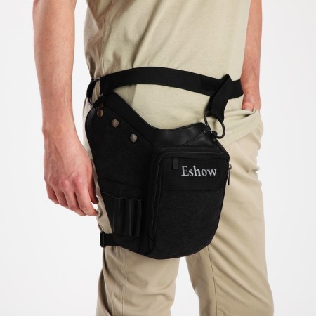 Lightning waist bag, 3 outer pockets, hook on the thigh, black color