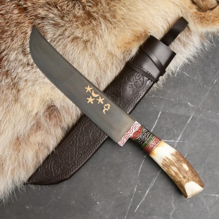 Knife Pchak Sharkhon - Bolshoi -Chef, Kosul, wide handle, Garda tin engraving. ShH-15 (20-22-3