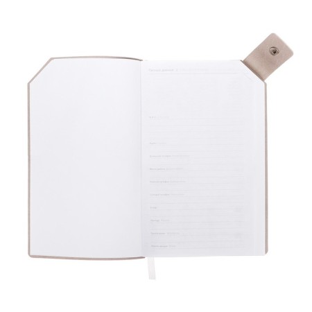 The diary is low, 120x200 mm 128 sheets, leatherette, gray block 70 g/m2, lies, a refrain with a colored button, gray-3