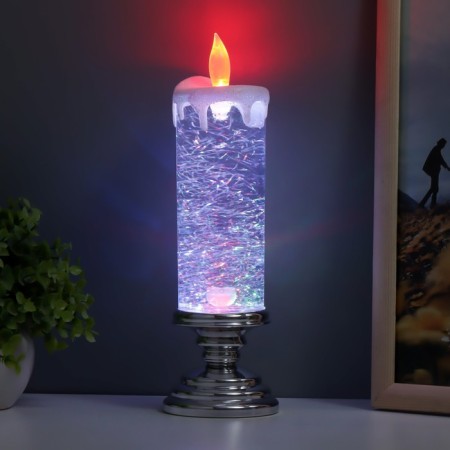 Lava-lamp "Frosty candle" LED from 3haa USB batteries silver 7x7x28cm-8