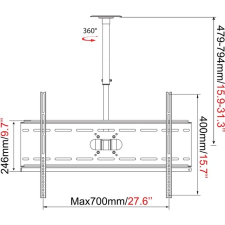CACTUS CS-CP04-R CACTUS Black 37 "-70" Max.81.6kg Ceiling Turn and N 107418-4