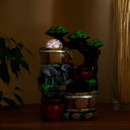 Fountain "Elephants under the tree, barrels and jugs" 12x15x24 cm (with backlight)-2