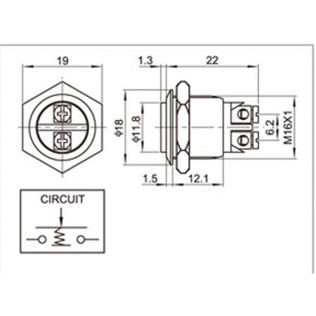 Anti-Vandal button Ø16 b/fix (2C screw) OFF- (ON) convex (A16-A3) rexan-4