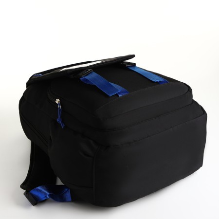 School backpack from textiles on lightning, 5 pockets, black/blue color-4