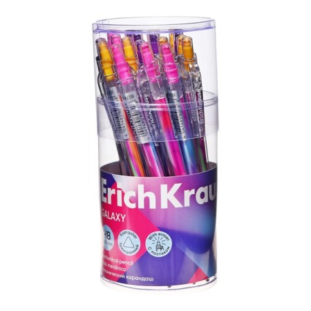 Mechanical pencil 0.7 mm Erichkrause "Galaxy" HB, with an eraser, trihedral case, tube, mix-4