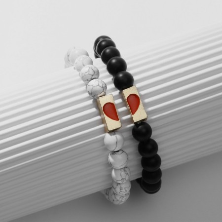 Bracelets "Demetrons" Heart with beads, black and white color, ball No. 8, D = 6.5 cm-3