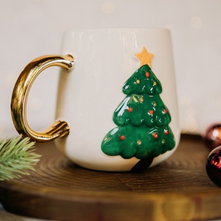 New Year! New Year's ceramic "Christmas tree", 600 ml, white color-7