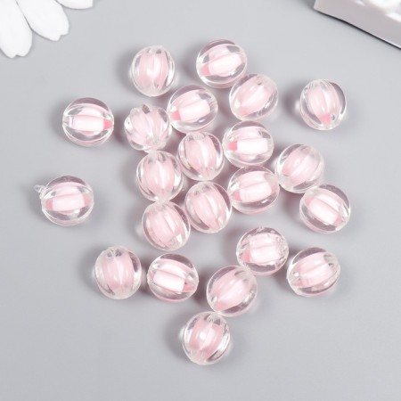 Plastic beads "Ball ribbed - internal color pink" set 20 g 1.2x1.1 cm-2
