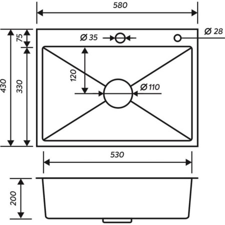 Kitchen sink "RMS" MR-5843BL, mortise, thickness 3.0 and 1 mm, basket, dispenser, graphite-3