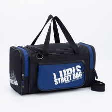 Road bag with lightning, 3 outer pockets, long belt, black/blue color