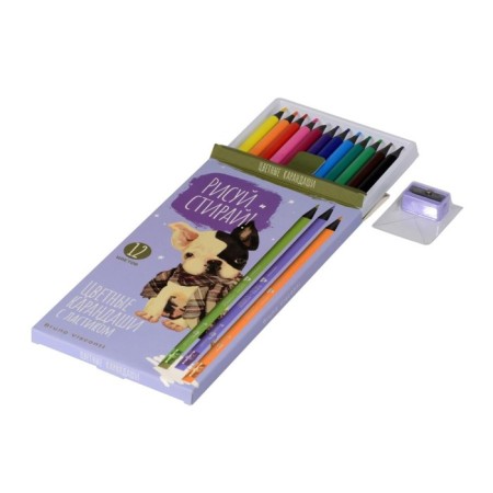 Pencils 12 colors BrunovisConti draw and wash, plastic with an eraser and a sharpener, mix-4