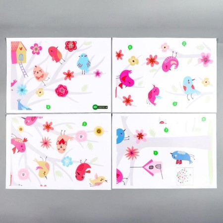 Sticker Plastic Interior color "Birds on a tree with flowers" 25x35 cm set 4 sheets-1