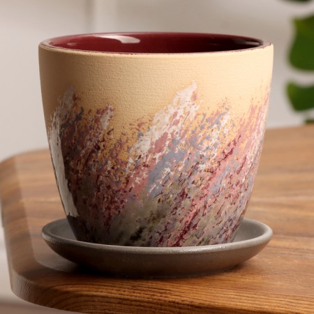 Pot floral painting beige Crocus No. 1, 0.7 L, D - 11.7 cm