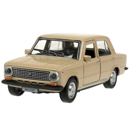 Metal machine "VAZ -2101", retro - model "Kopeik", doors, trunk, inertia, 12 cm, beige are opened-1