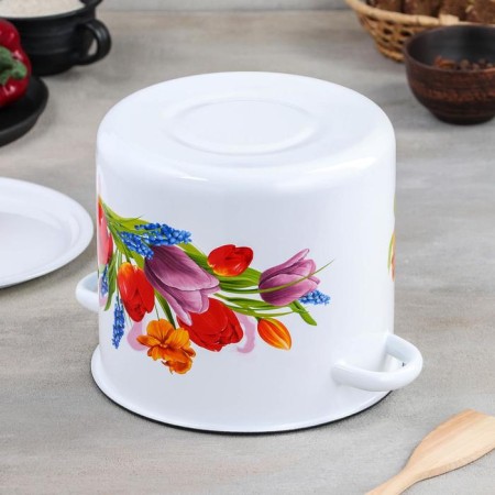 Cylindrical pan “Tulip May”, 5.5 l, with a button, induction, color white-2