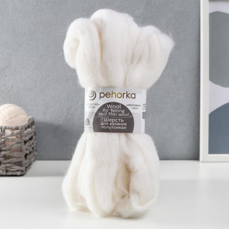 Fasting wool 100% half -toned wool 50g (01 white)