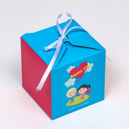 Folding box "Love is...", blue, 10 x 10 x 10 cm-1