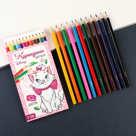 Colored pencils, 12 colors, hexagonal, cats aristocrats-1