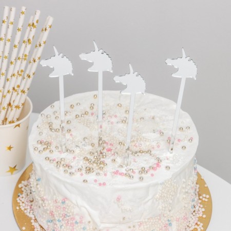 A set of toppers for the cake "Unicorns, 4 pcs, silver color