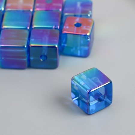 Busina for creativity plastic "Cube. Transparent mother of pearl" blue 1.4x1.4x1.4 cm-1