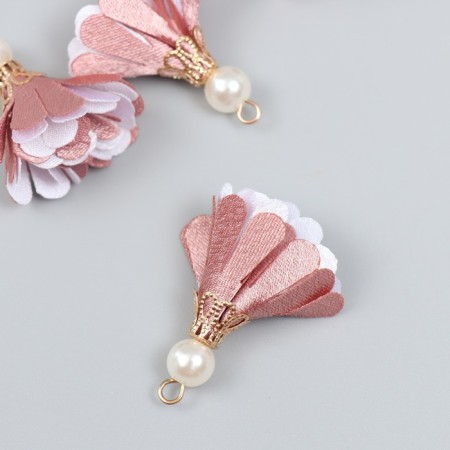 Decor Textile "Flower 2 colors with pearls. Dusty rose and white" set 6 pcs 3 cm-1