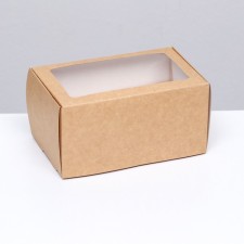 Box for 2 cupcake, craft, with a window 16 x 10 x 8 cm