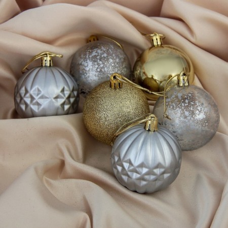 Set of balls plastic D-6 cm, 6 pcs "Prism" silver-gold