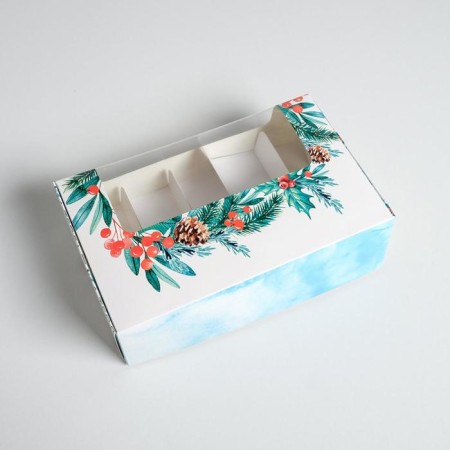 Box for eclairs with inserts - 5 pcs “Let it Snow”, 25.2 x 15 x 7 cm, New Year