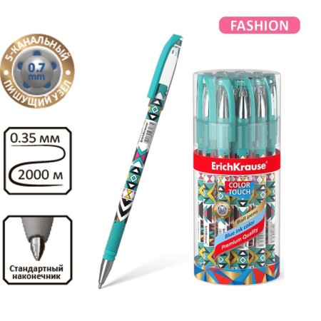 Ballic handle Erichkrause Colortouch Ornament, node 0.7 mm, thin letter, rubber holder, rod with design, blue ink blue-3