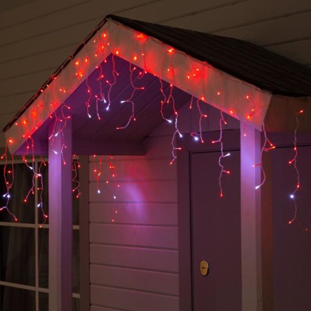 Garland "fringe" 3 × 0.6 m, IP44, UMS, transparent thread, 160 LED, red glow, white flicker, 220 V