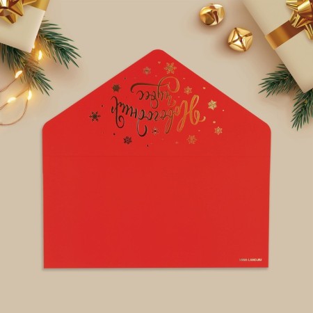 Gift envelope "New Year's Miracles", bullfinches, soft vague, embossing, 19 x 9.2 cm, New Year-5