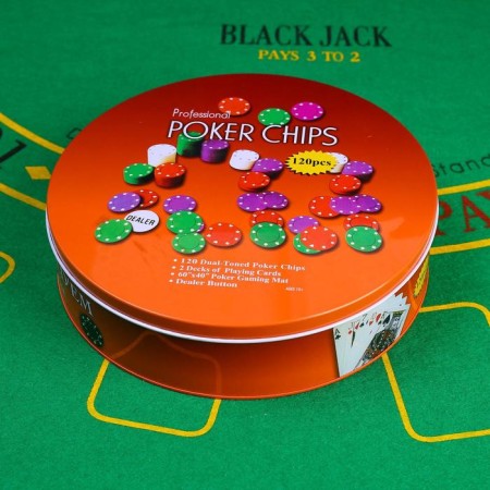 Poker, set for the game (maps 2 decks, chips 120 pcs.), With a face value, 40 x 60 cm-2