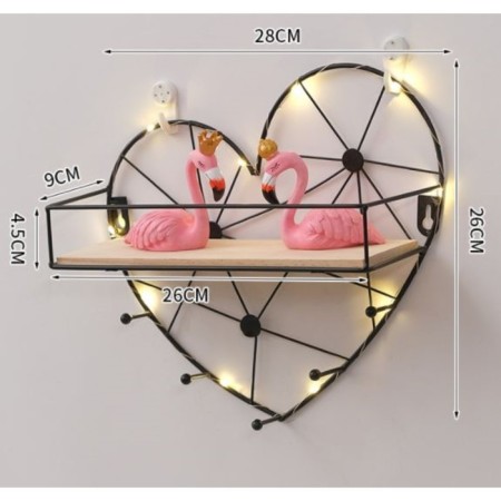 Wall hanger with a shelf "Heart", with backlight, 5 hooks, black-4