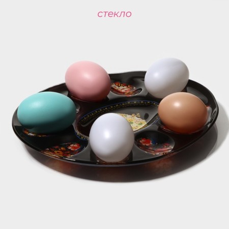 Glass stand for the eggs "Easter", 10 cells, 24 × 20.5 cm, black color-1