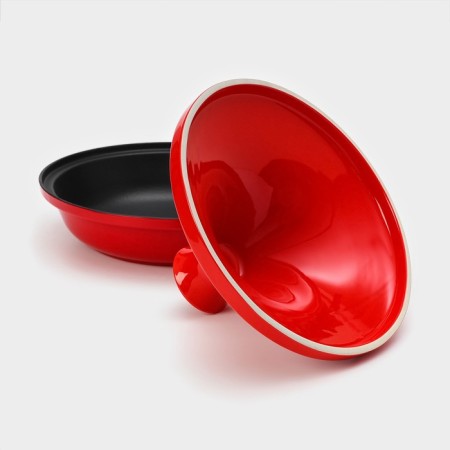 Flying pan, cast-iron 28 × 20 cm, enameled coating, red color-5