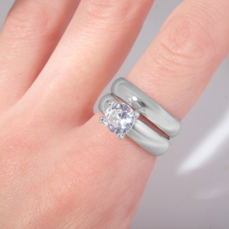 Set of rings 2 pieces of "classic" crystal, white color in silver, dimensionless-2