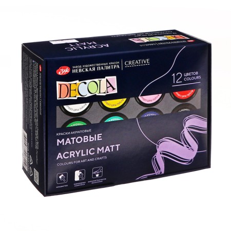 Acrylic paint, set of 12 colors x 20 ml, MATT, ZHK Decola, matte, 143411021-4