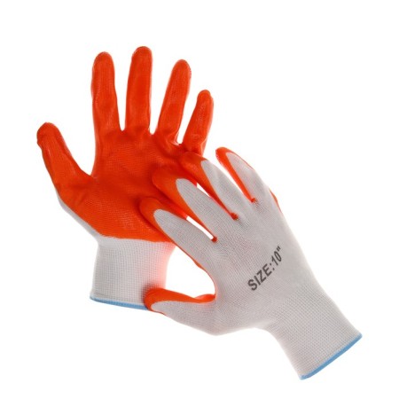 Garden, nylon gloves, with nitrilum semi -recess, size 10, orange, Greengo