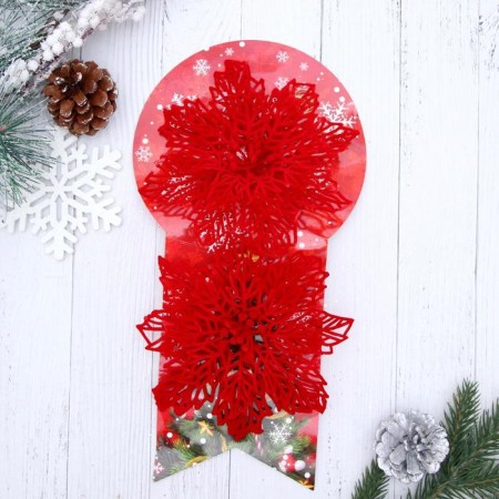 Jewelry decoration "Carved flower" (set 2 pcs) 8.5 cm, red-3
