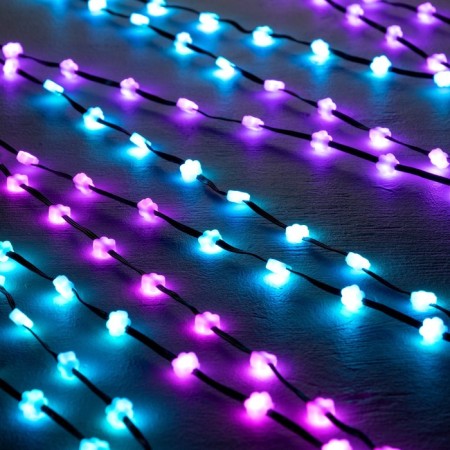 Smart garland "thread" 5 m dews with nozzles "flowers", IP20, silver thread, 100 LED, remote control, application, glow RGB, USB-3