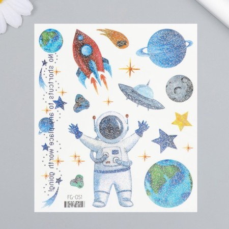Tattoo on the body color "Cosmonaut and planet" sequins 12x10.5 cm