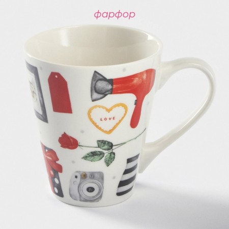 Porcelain share mug "Kotik", 320 ml, white color-1