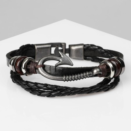 Bracelet male "style" hook, black color with black silver, 21.5 cm