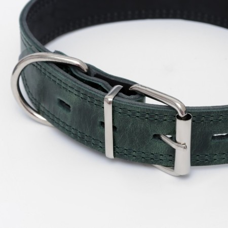 Collar leather two-layer 3.5 cm, Osh 46-58 cm, emerald-6