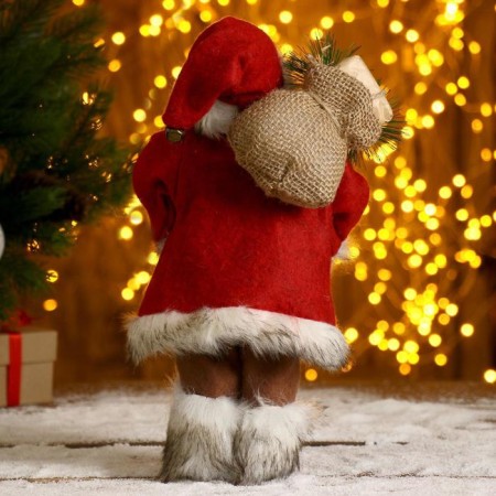 Santa Claus "in a red fur coat, with a flashlight and a bag" 30 cm-2