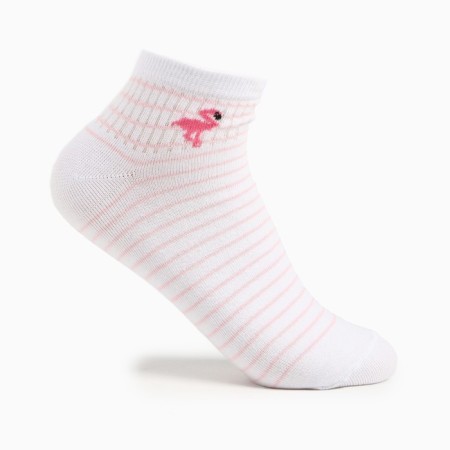 Women's socks shortened "flamingo", white/pink color, size 23-25