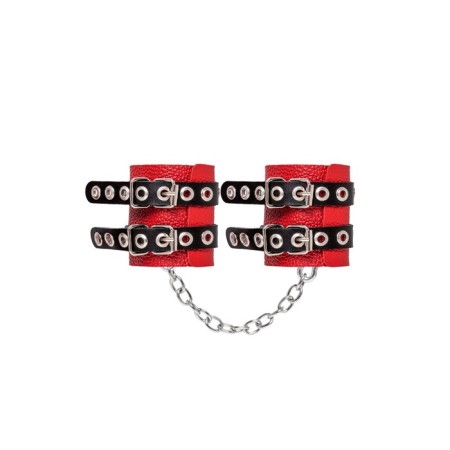 An handcuffs Pecado BDSM, soft with two handle straps, genuine leather, red-black 93243-3