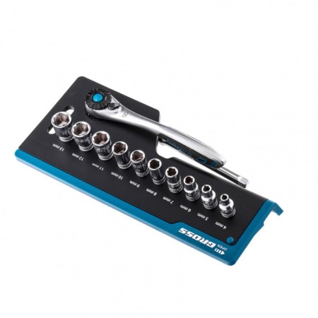Set of end heads GROSS 14141, 12 items, ratchet 120 teeth, 1/4 ", CRV-1