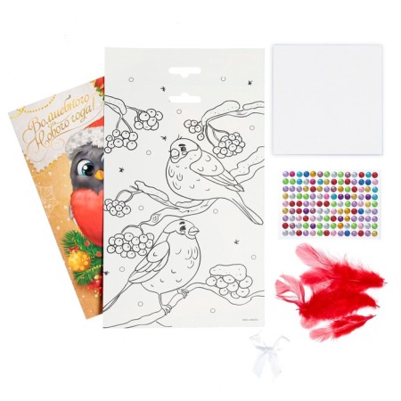 Application for the New Year with feathers and rhinestones "Snegier", New Year's set for creativity-4