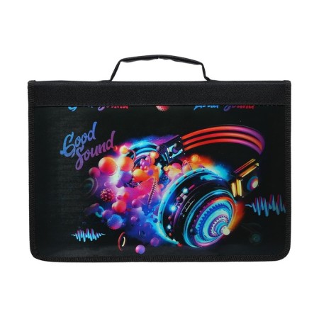 A4, 340 x 240 x 30 mm folder for labor, with a pen, lightning around, "music", laminated cardboard (voluminous 3D rusunes with a metallic effect)-2